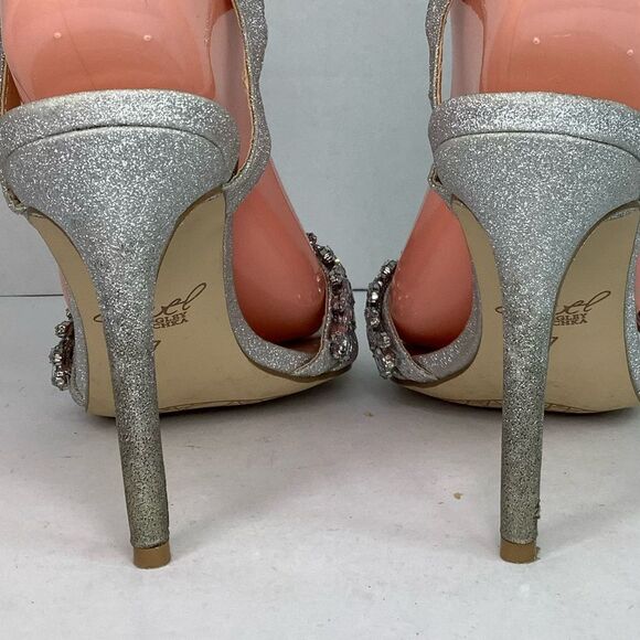 Badgley Mischka Jewel Embellished Silver Glitter High Heel Sandals Women's 7 - Picture 10 of 12